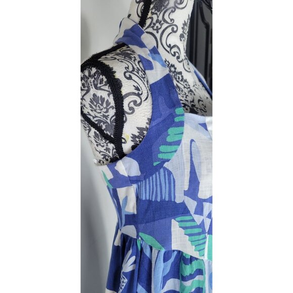 White Closet Elements Long Blue and White HalterNeck Dress LINEN SZ Medium - Picture 3 of 14